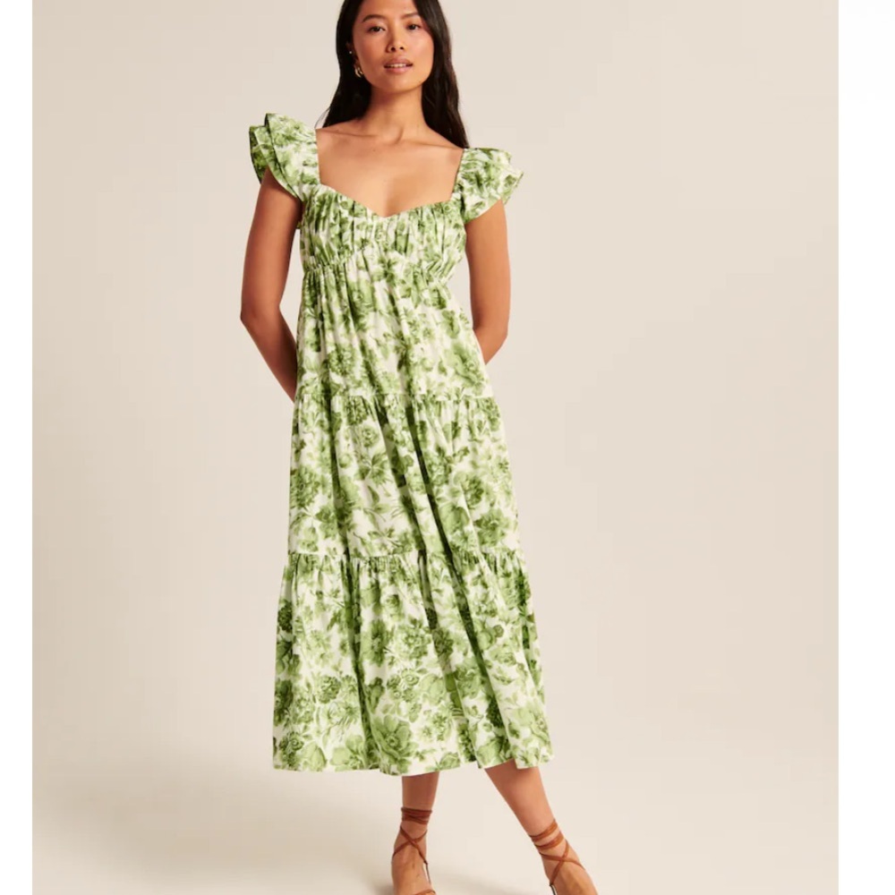 Abercrombie & Fitch Green Floral Midi Dress